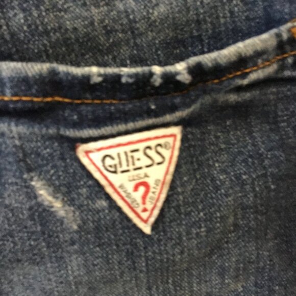 Vintage 90s Guess Destressed Denim Overalls Size 26 - Picture 10 of 12